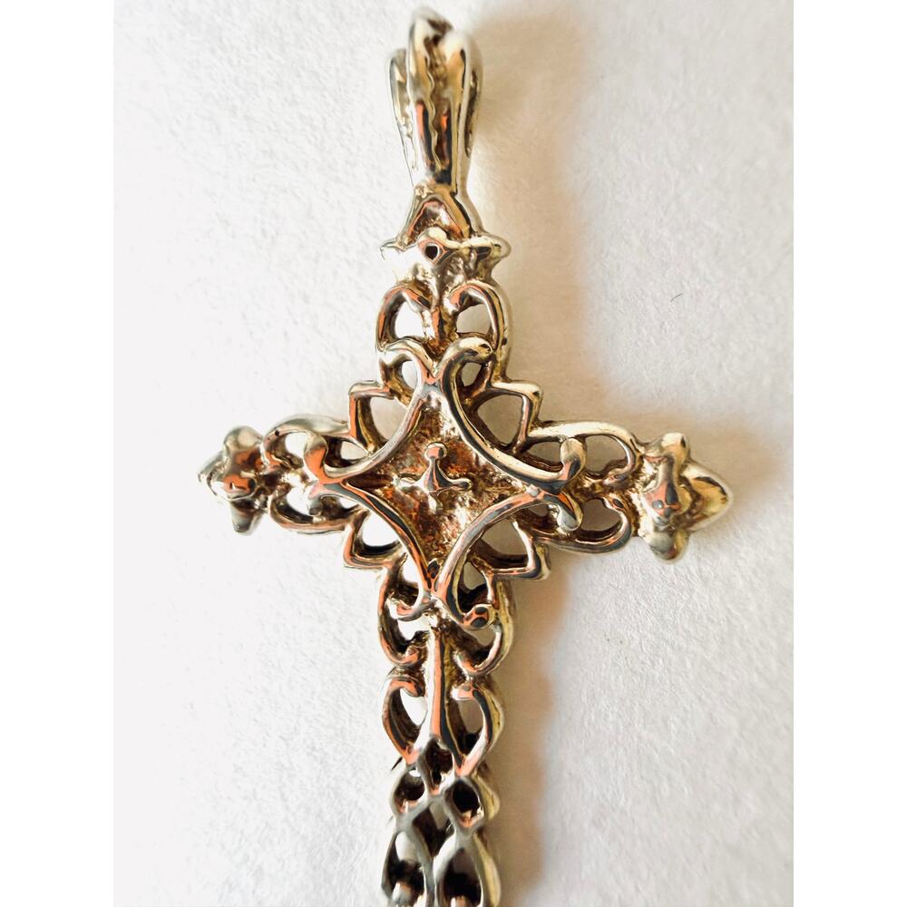 Vintage Style Sterling Silver Filigree Cross Pendant Gothic Openwork 925 - Picture 3 of 9